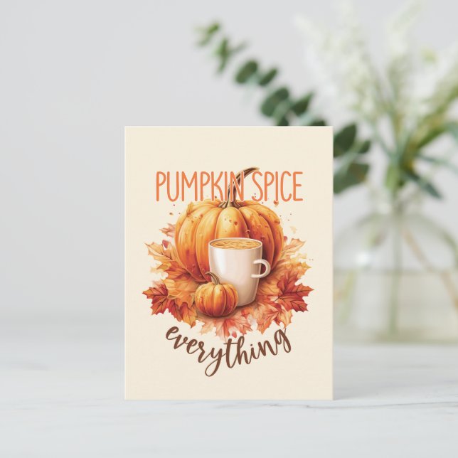 Cartão Postal Pumpkin Spice All - Folhagem de outono e latas (Em pé/Frente)