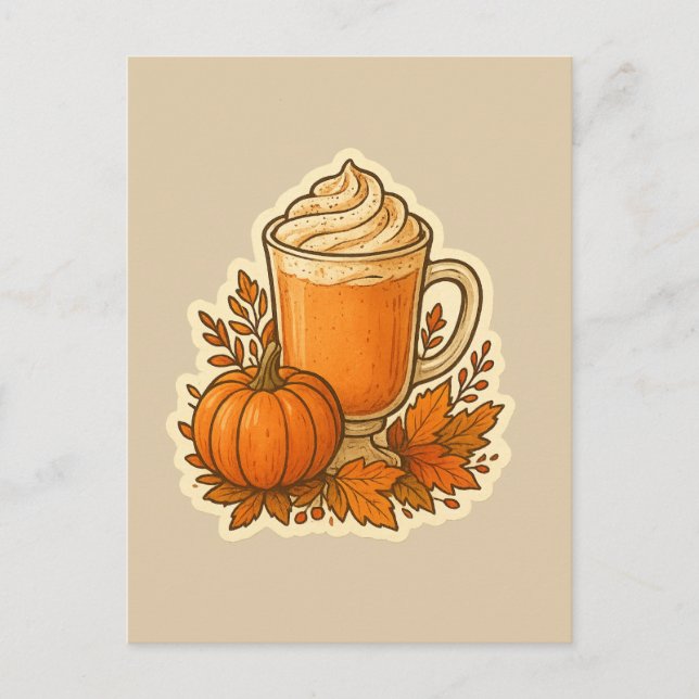 Cartão Postal Pumpkin Spice Bebe com Folhas de outono (Frente)