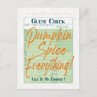 Cartão Postal Pumpkin Spice Queda Autumn Guest Check Coffee Latã