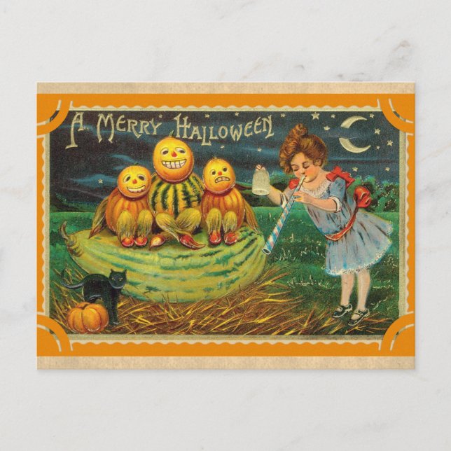 Cartão Postal Pumpkin vitoriano da safra das bruxas (Frente)