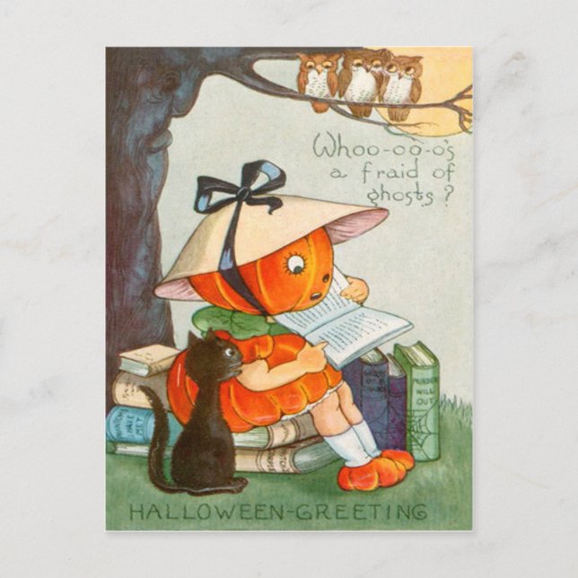 Cartão Postal Pumpkinhead Black Cat Jack O Lanterna Pumpkin (Frente)