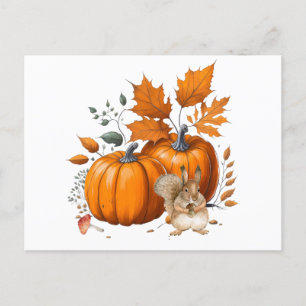 Cartão Postal Pumpkins, Folhas de outono e Esquilo