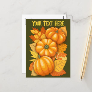 Cartão Postal Pumpkins Patterno do Halloween em Fall Season
