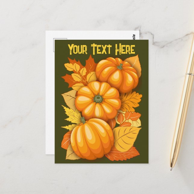 Cartão Postal Pumpkins Patterno do Halloween em Fall Season (Frente/Verso In Situ)