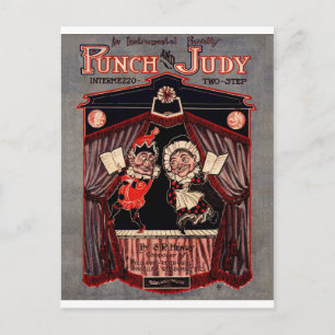 Cartão Postal Punch e Judy Puppets Ilustração Arte