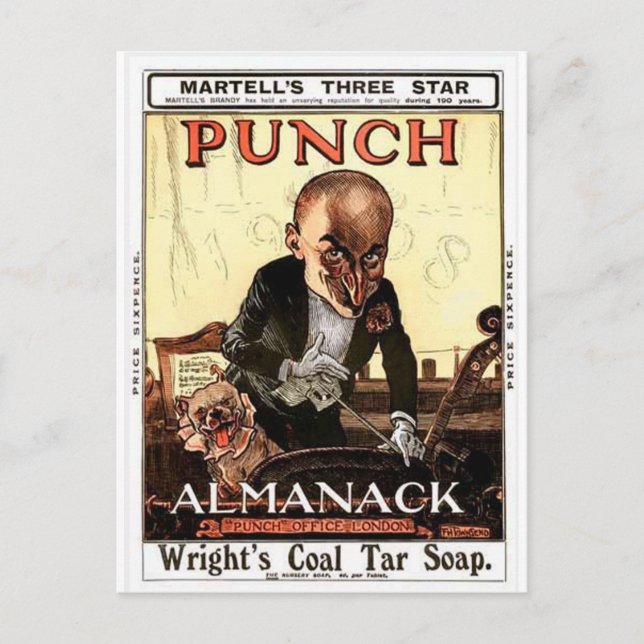 CARTÃO POSTAL PUNCH VINTAGE ALMANAC 1908 IMPRESSÃO (Frente)