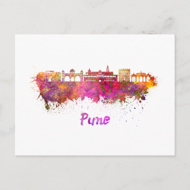 Cartão Postal Pune skyline em aquarela (Frente)
