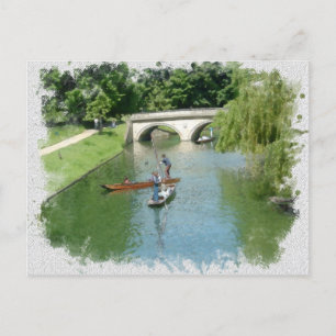 Cartão Postal Punindo o rio Cambridge Camb, Inglaterra, aquarela