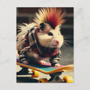 Cartão Postal Punk Skateboard Hamster