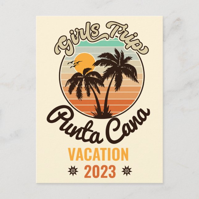 Cartão Postal Punta Cana personaliza a Vacinação 2023 Retro 60s (Frente)