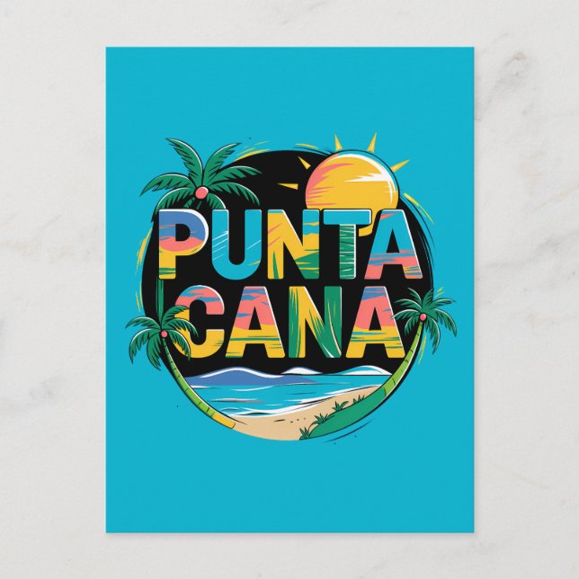 Cartão Postal Punta Cana Sunset Coloride Viagem Art Emblem (Frente)
