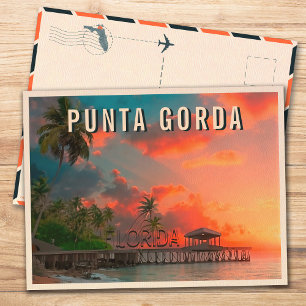 Cartão Postal Punta Gorda Florida Palm Tree 1950