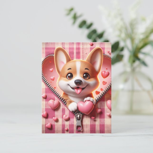 Cartão Postal Puppy 3D em um fundo rosa e branco (31) (Em pé/Frente)
