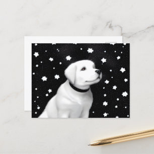 Cartão Postal Puppy e estrelas retrorreflectoras pretas e branca