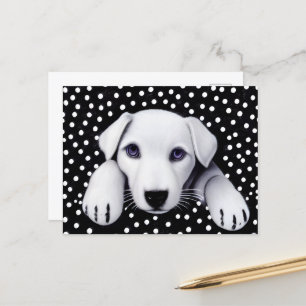 Cartão Postal Puppy e Polkadots retrorados preto e branco