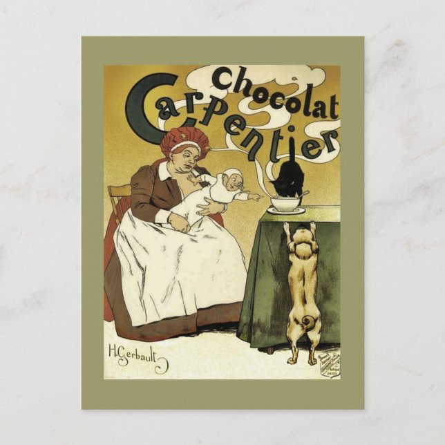 Cartão Postal Puppy, Gatinho e chocolate quente (Frente)