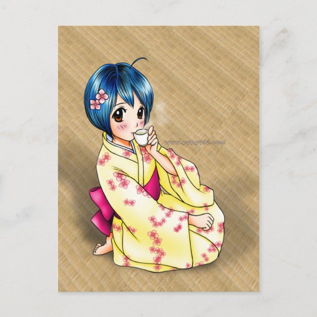 Cartão Postal Puppy Love Yukata Girl (Frente)