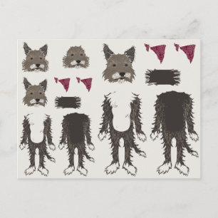 Cartão Postal puppy paper doll parts