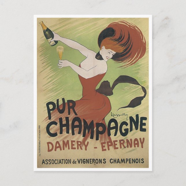 Cartão Postal PUR CHAMPAGNE Vintage Art Poster impressão (Frente)