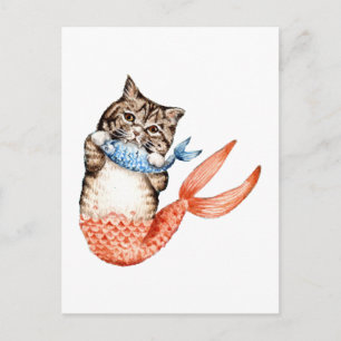 Cartão Postal Purmaid Cat Mermaid