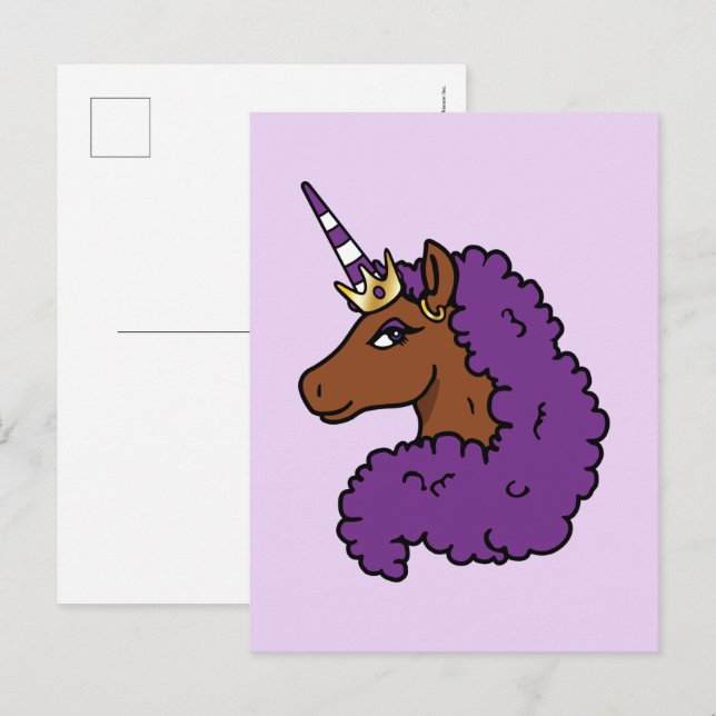 Cartão Postal Purple Afro Unicorn (Frente/Verso)