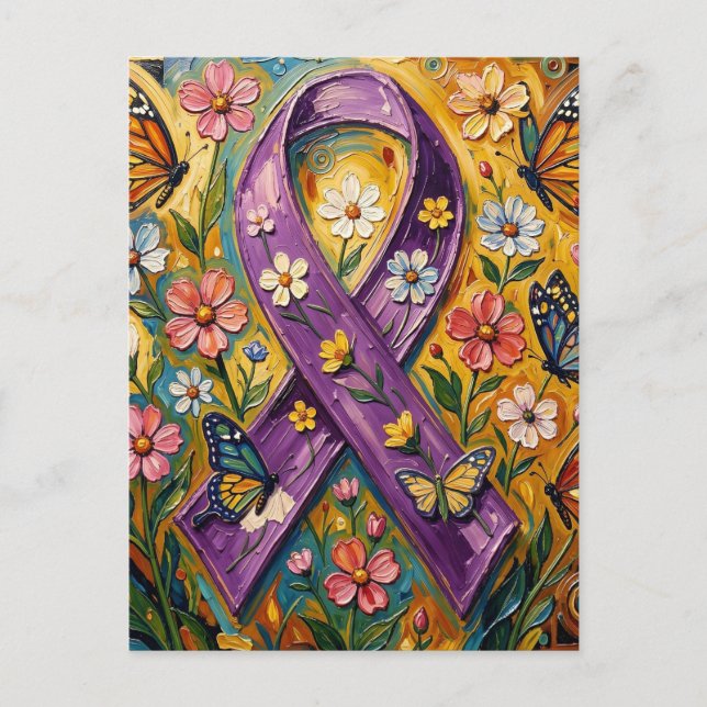 Cartão Postal Purple Awareness Ribbon Fibro (Frente)