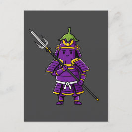 Cartão Postal Purple Eggplant Samurai Warrior with Spear Illustr