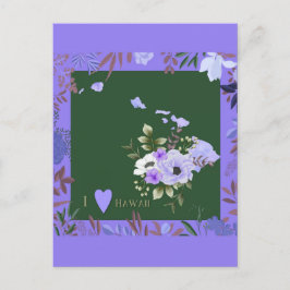Cartão Postal Purple Floral I Love Hawaii State Map Postcard