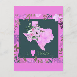 Cartão Postal Purple Floral I Love Texas State Map Postcard