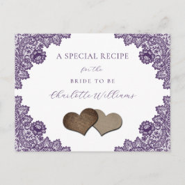 Cartão Postal Purple Floral Lace Bridal Shower Recipe Card