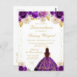 Cartão Postal Purple Floral Princess Quinceañera