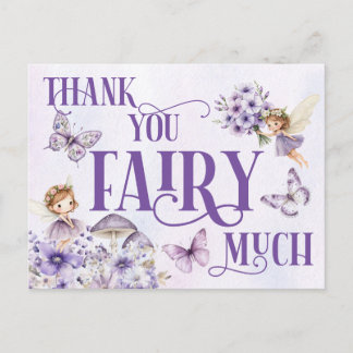 Cartão Postal Purple Floral Thank You Fairy Much