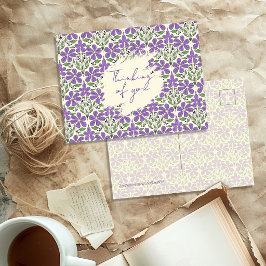 Cartão Postal Purple Flowers Illustrated Botanical Pattern