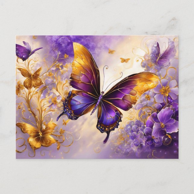 Cartão Postal Purple & Gold Butterfly # 15 (Frente)