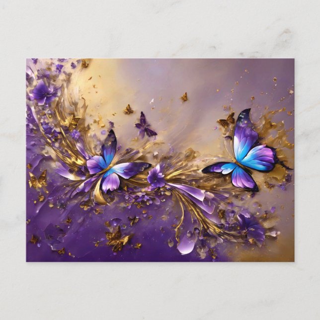 Cartão Postal Purple & Gold Butterfly # 21 (Frente)