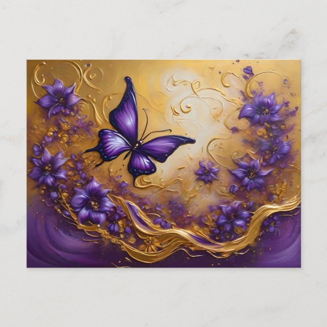 Cartão Postal Purple & Gold Butterfly # 3 (Frente)