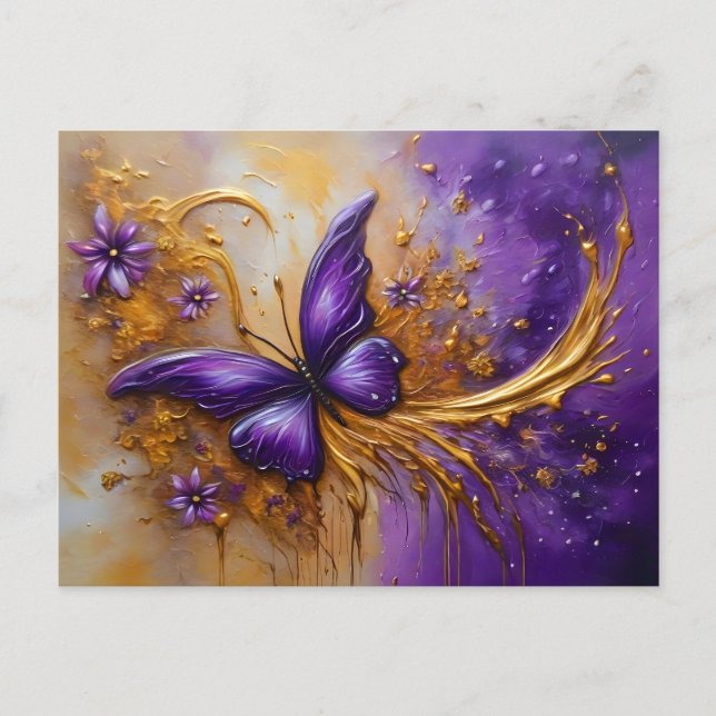 Cartão Postal Purple & Gold Butterfly # 4 (Frente)