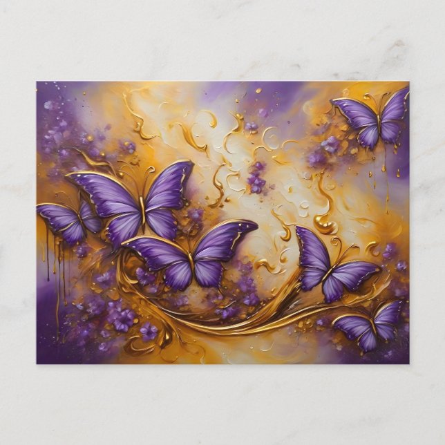 Cartão Postal Purple & Gold Butterfly # 6 (Frente)