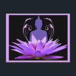Cartão Postal Purple Lotus Flower Meditation<br><div class="desc">Beautiful image of a purple lotus flower on a black background with meditation silhouette.</div>