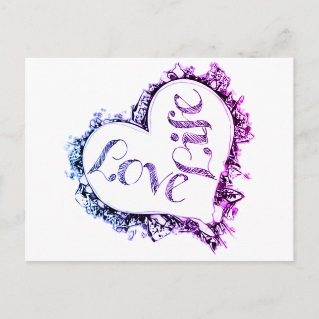 Cartão Postal Purple Love Life Heart Design (Frente)