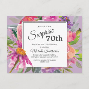 Cartão Postal Púrpura Cor de Água, 70 Floral, Aniversário