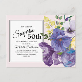 Cartão Postal Púrpura de Watercolor Floral no 50º Aniversário Ro