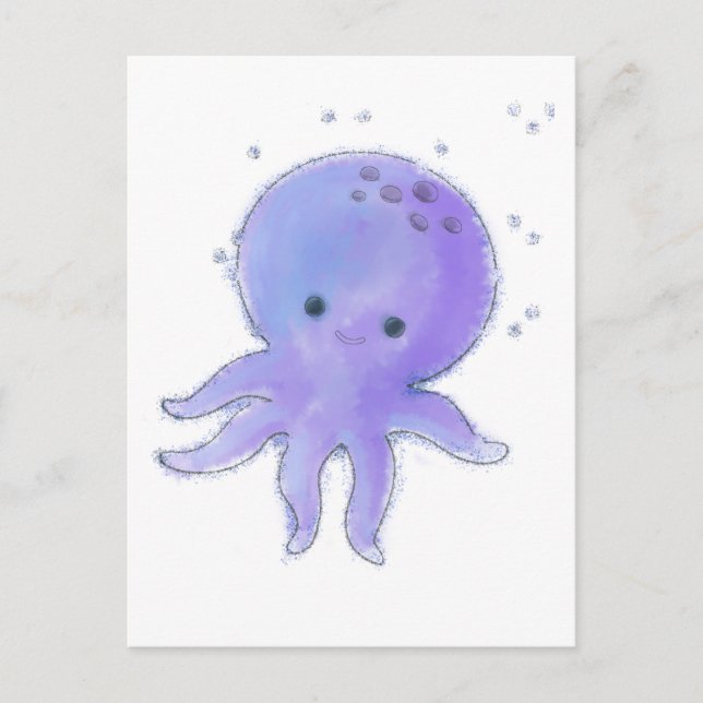 Cartão Postal Púrpura Leve E Octopus Azul Cor De Água (Frente)