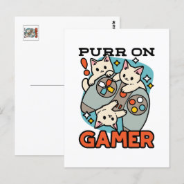 Cartão Postal Purr On Gamer - Design de Gamer Gatinho Fofo