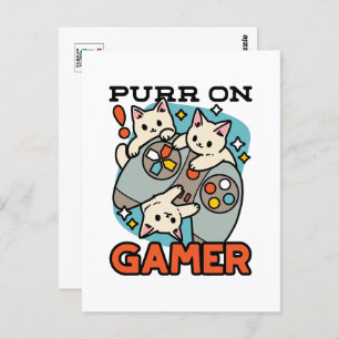 Cartão Postal Purr On Gamer - Design de Jogos para Gatos de Gato