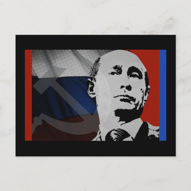 Cartão Postal Putin com bandeira russa (Frente)