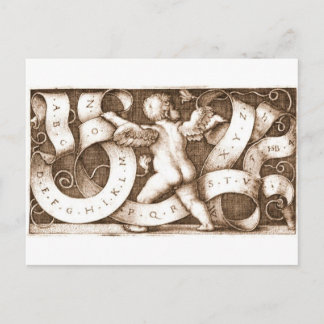 Cartão Postal Putte Mit Spruchband Mit Alphabet vintcard