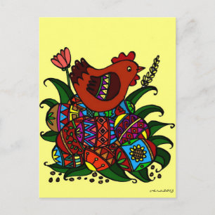 Cartão Postal Pysanky e Hen Ucraniano Folk Art