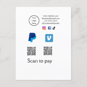 Cartão Postal Q R código PayPal varrimento venmo pagamento adici
