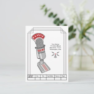 Cartão Postal QSL de microfone e transmissor de Art Deco